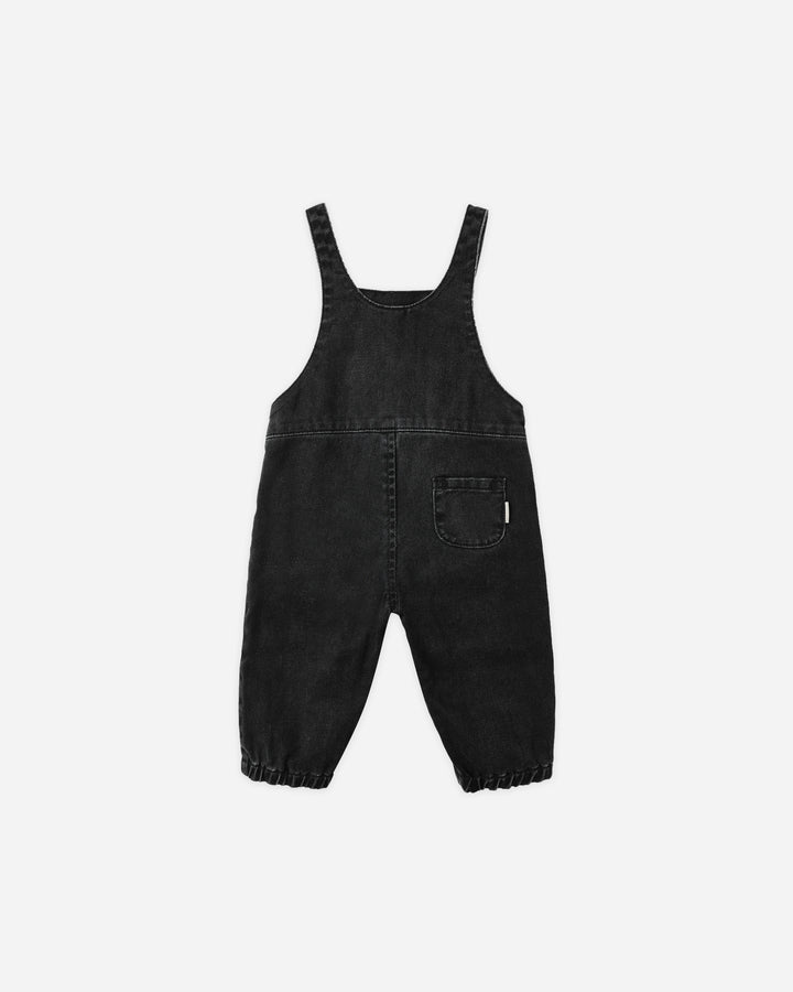 one piece denim long overalls - black