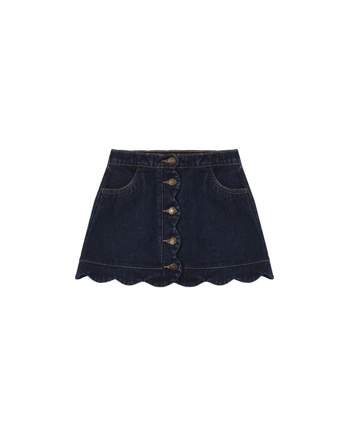 skirt denim scallop detail - dark indigo