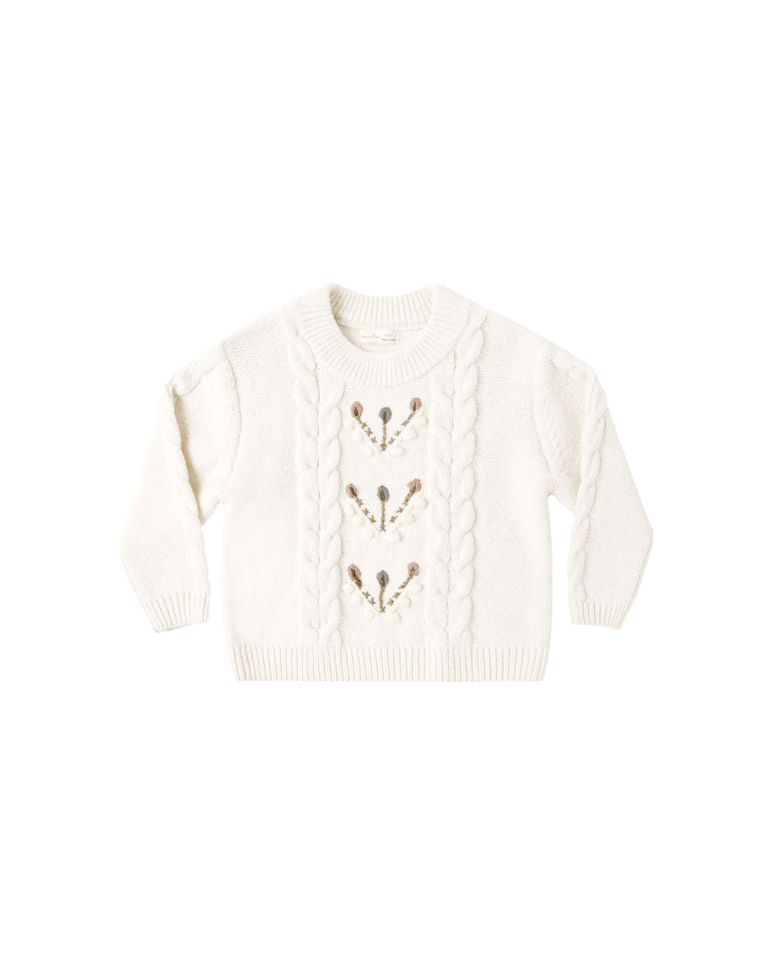 top l/s cable knit flower sweater - natural