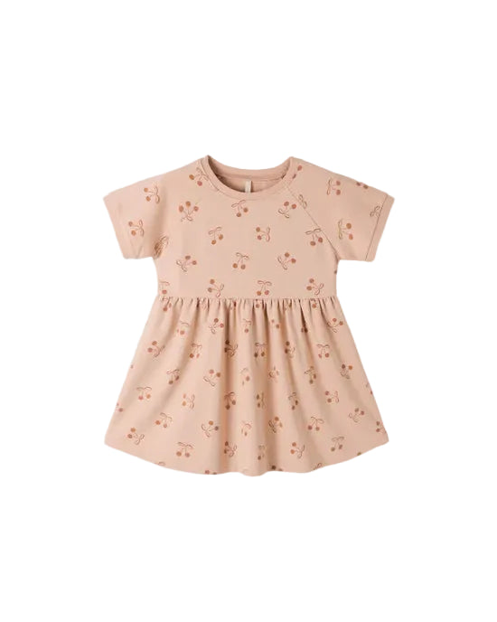 dress s/s cherry bow print - melon