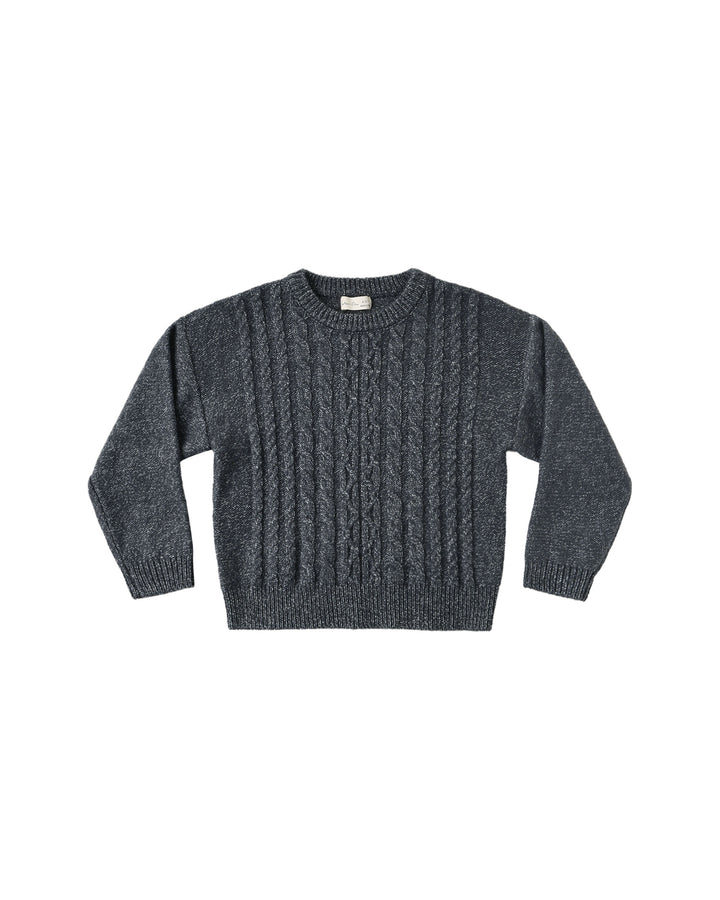 top l/s heathered cable knit sweater - midnight