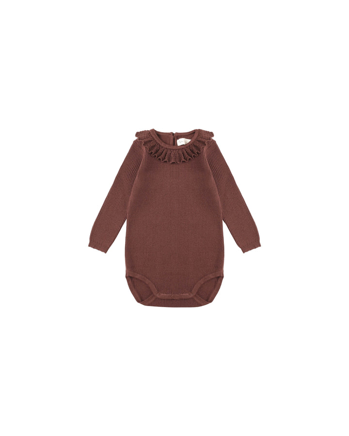 set outfit ribbed knit collared onesie and leggings - burgundy
