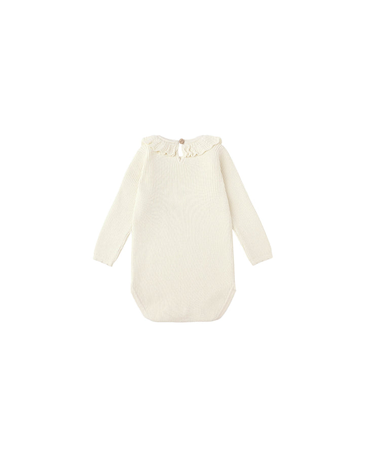 set outfit ribbed knit collared onesie and leggings - natural