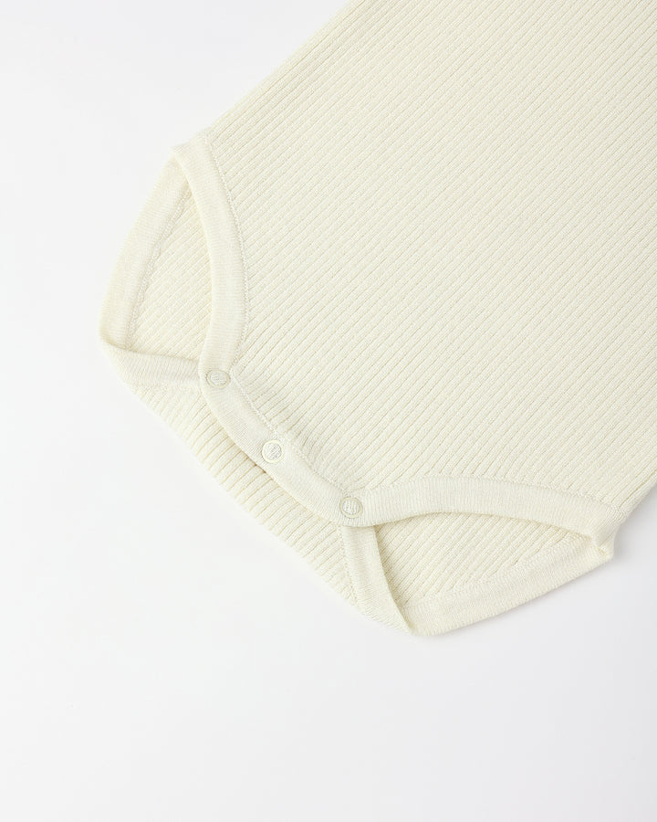 set outfit ribbed knit collared onesie and leggings - natural