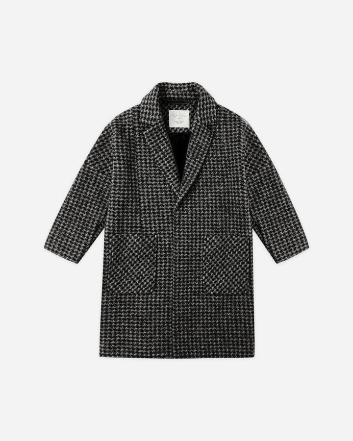 coat wool mini checkered long with front pockets - black