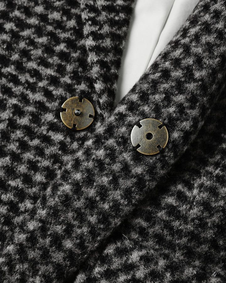 coat wool mini checkered long with front pockets - black