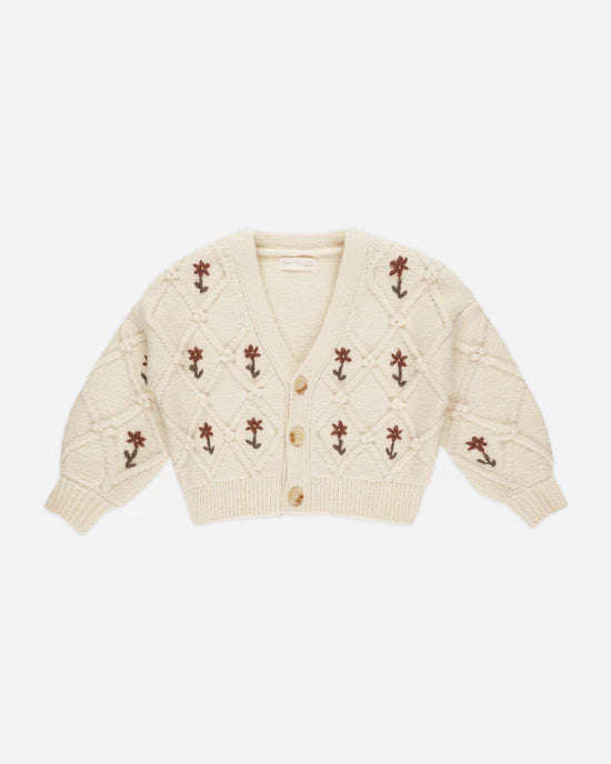 top l/s cardigan flowers - natural