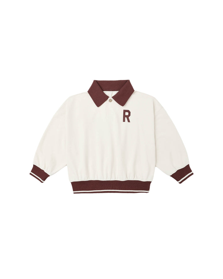 top l/s color trim varsity collared sweatshirt - natural