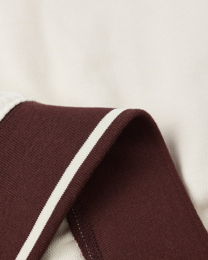 top l/s color trim varsity collared sweatshirt - natural