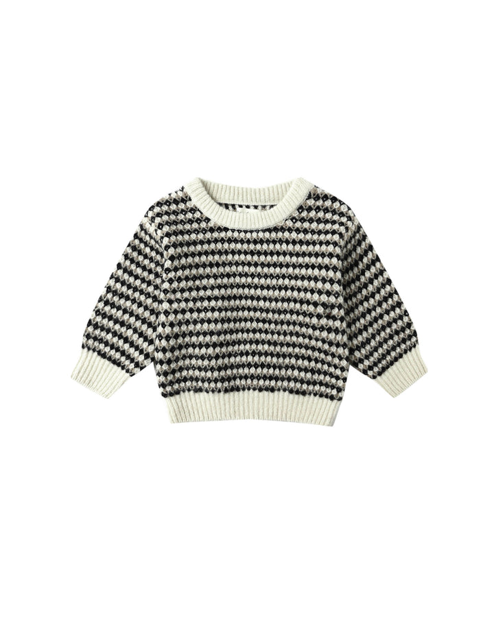 top l/s diamond knit sweater - natural/black