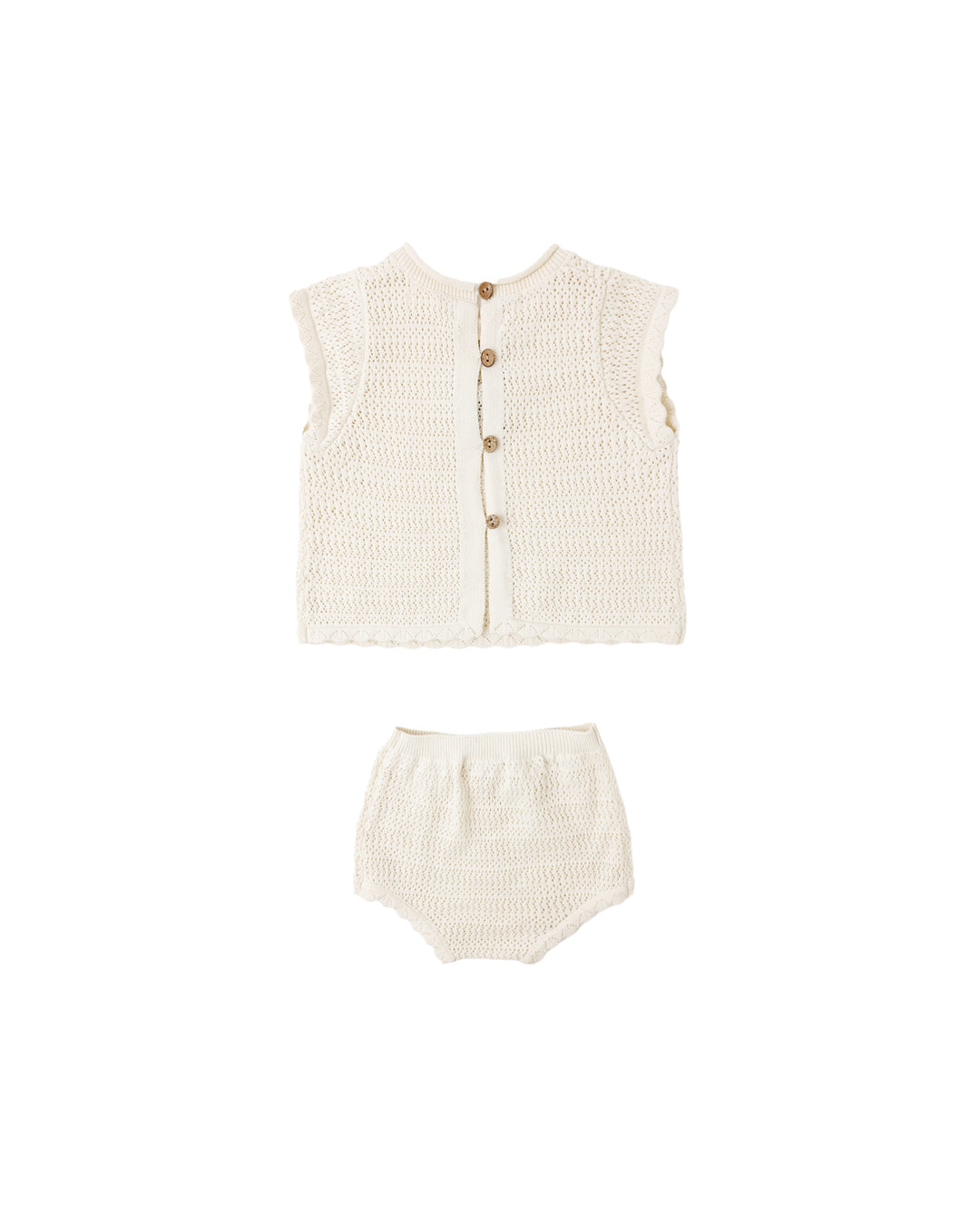 set outfit scalloped knit bow top and bloomers - natural