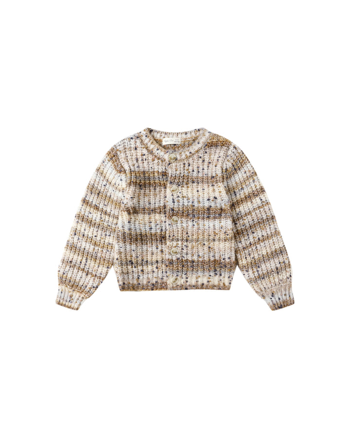 top l/s multi stripe knit cardigan - natural