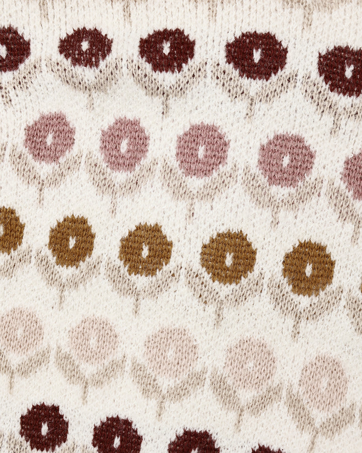 top l/s knit floral jacquard cardigan - natural