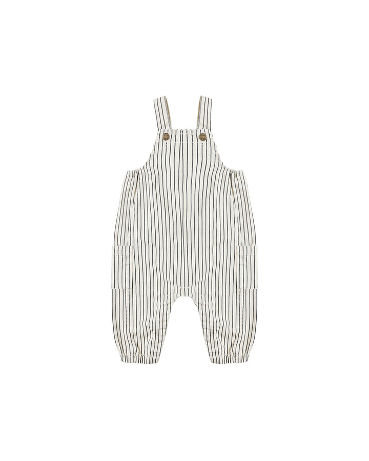 one piece pinstriped long overalls with side pockets - natural