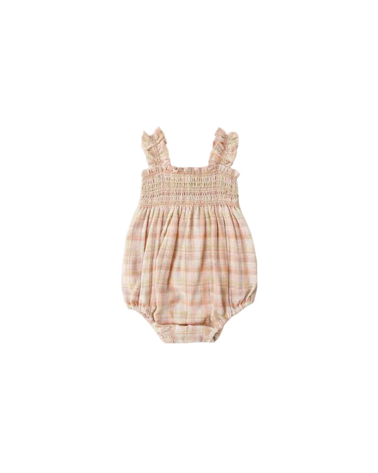 one piece summer plaid smocked romper - plaid