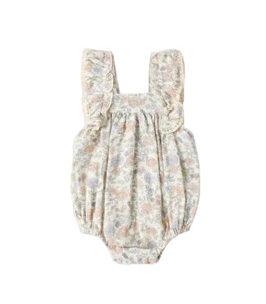 one piece bloom print flutter romper - ivory