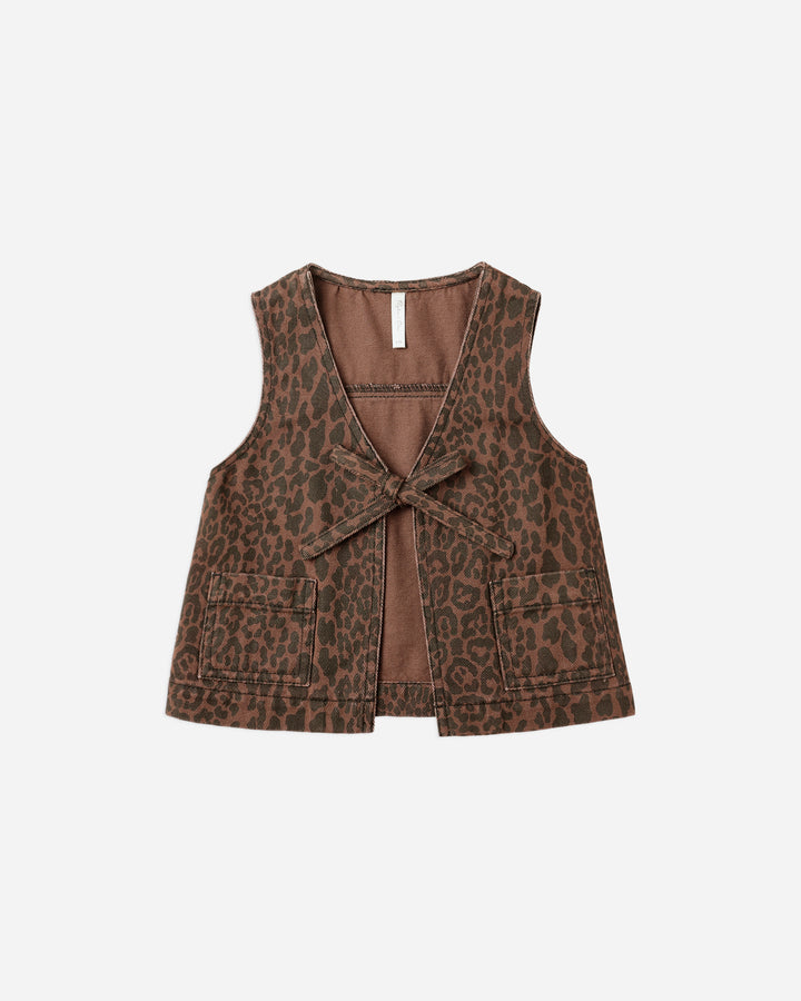 vest leopard print front tie - brown