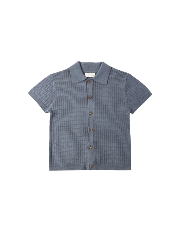 polo s/s pointelle knit button down - marine