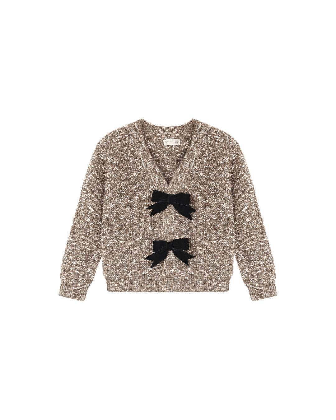 top l/s heather knit bow cardigan - stone