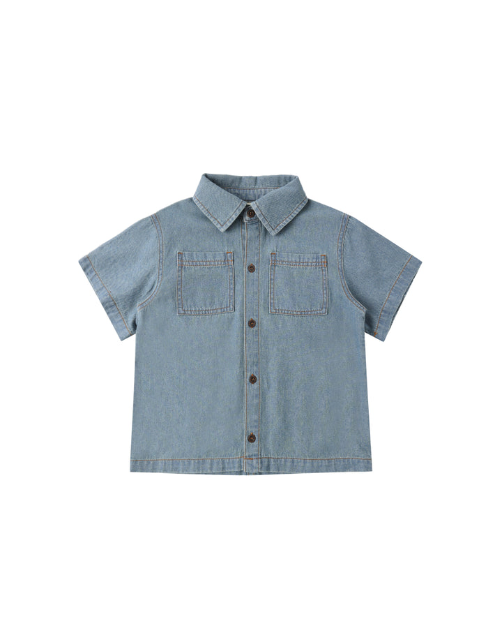 shirt s/s washed contrast stitch - blue