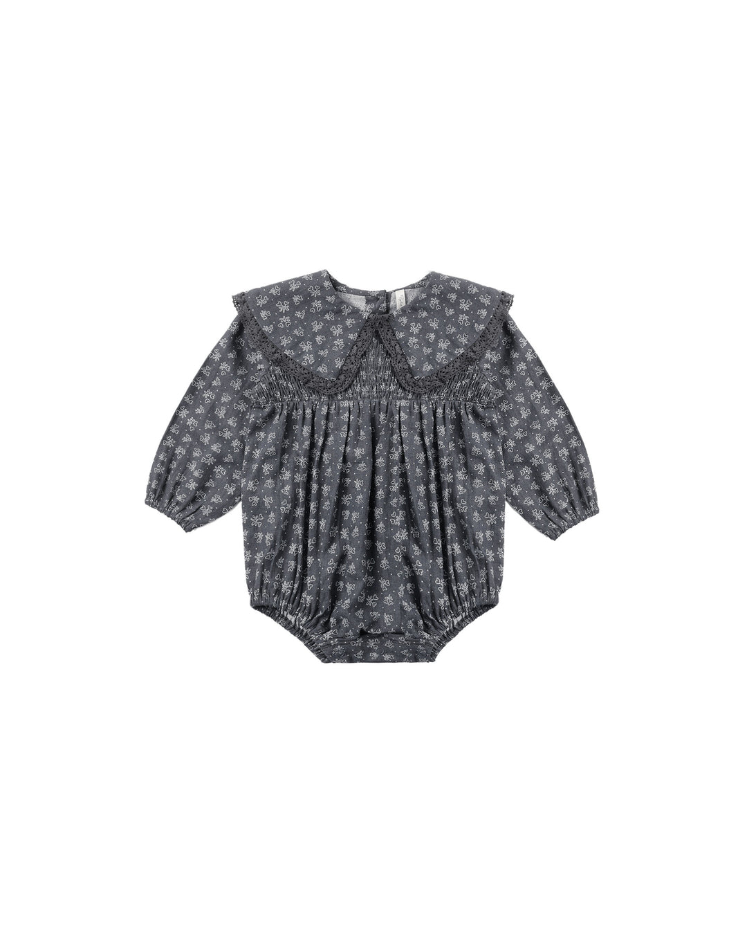 one piece smocked heart ditsy print romper - midnight