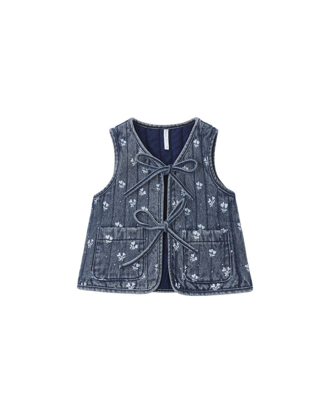 vest denim heart ditsy quilted with bow ties - indigo