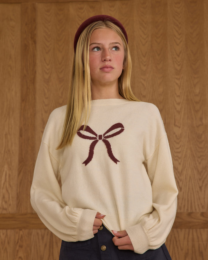 top l/s bow sweater - natural