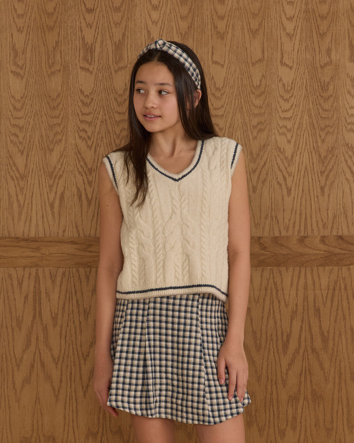 vest cable knit striped trim - natural