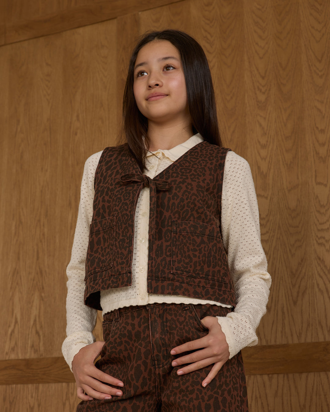vest leopard print front tie - brown