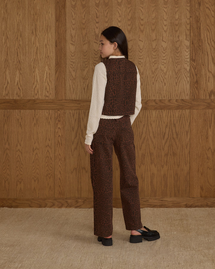 vest leopard print front tie - brown