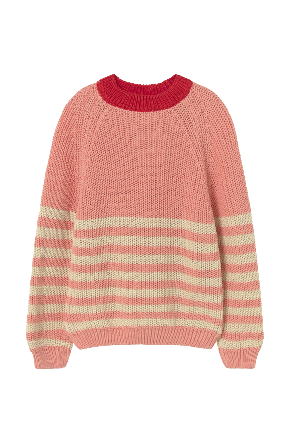 top l/s chunky knit stripe sweater - rose ivory