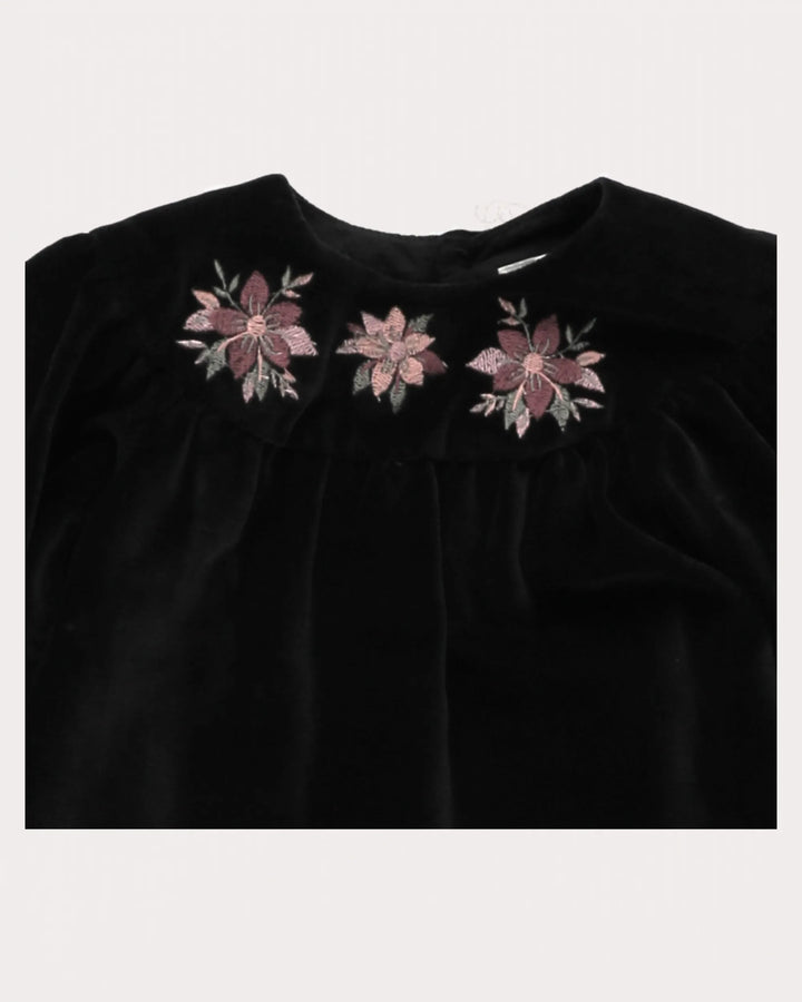 set outfit velour embroidered shirt and bloomers - black