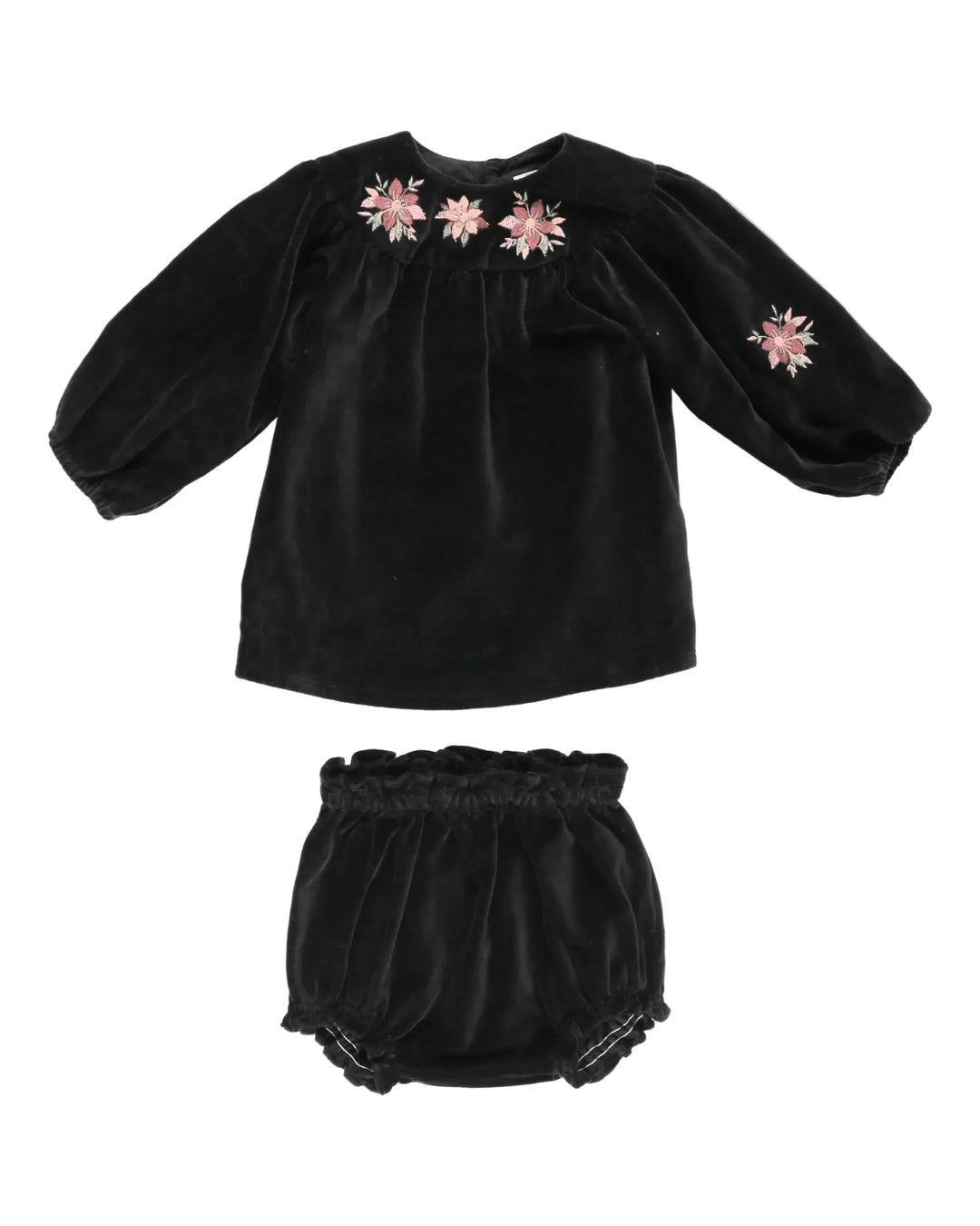 set outfit velour embroidered shirt and bloomers - black