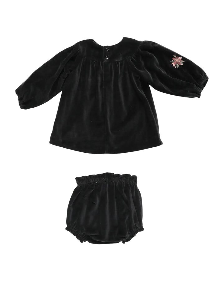 set outfit velour embroidered shirt and bloomers - black
