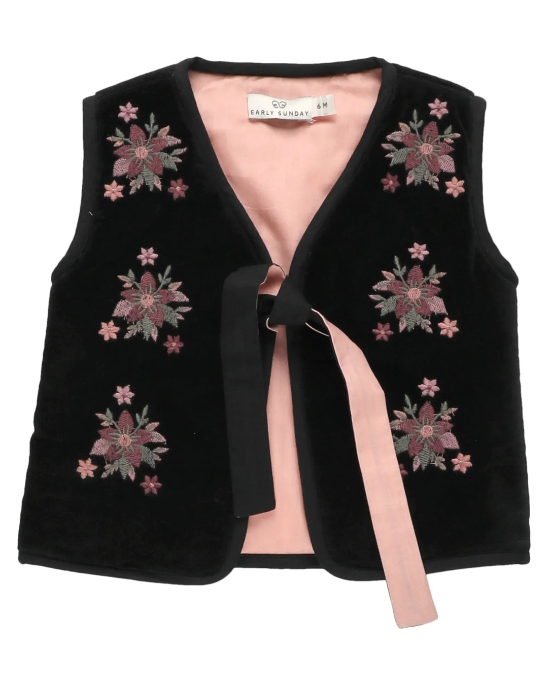 vest velour embroidered tie - black