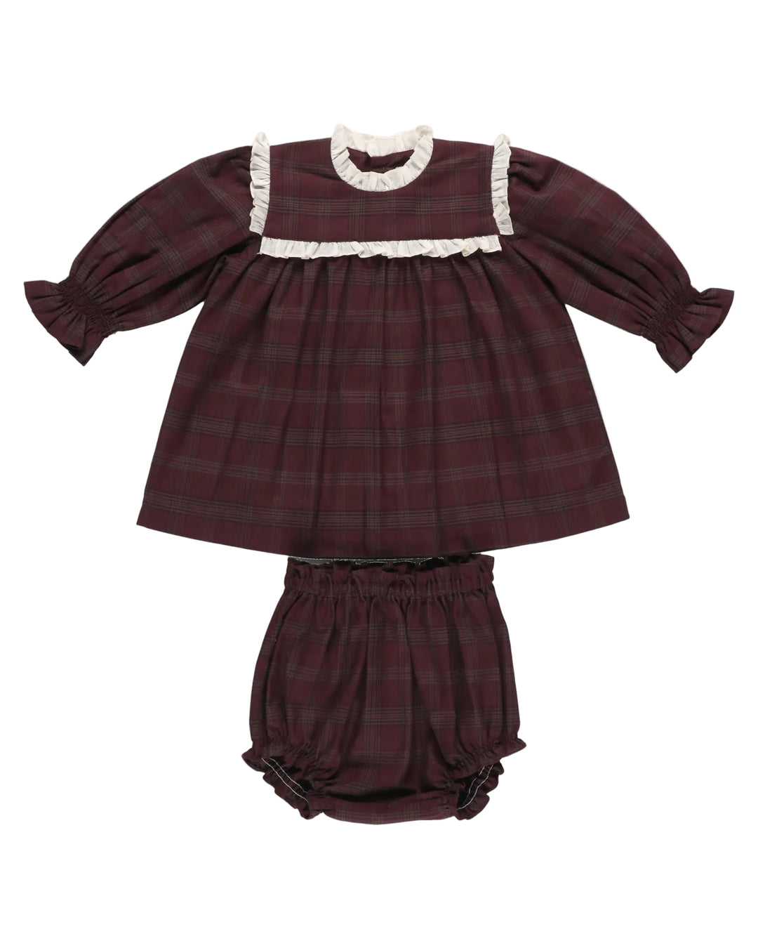 set outfit plaid ruffled shirt and bloomers - plum
