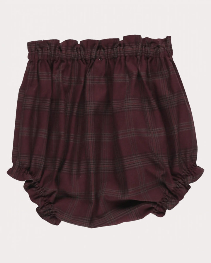 set outfit plaid ruffled shirt and bloomers - plum