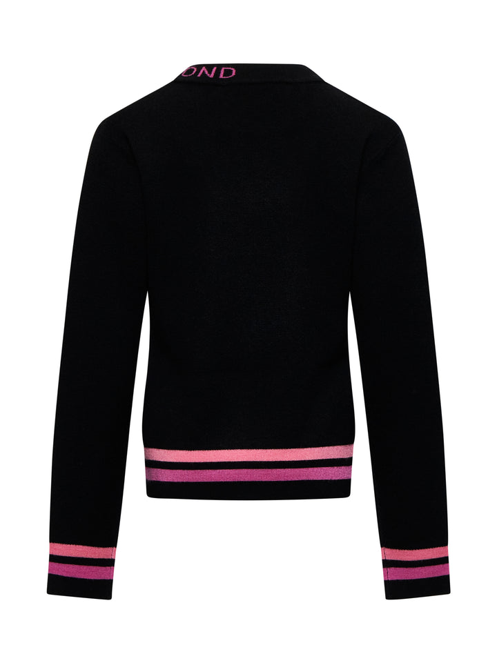 top l/s striped edge sweater with neck logo - black/vivacious