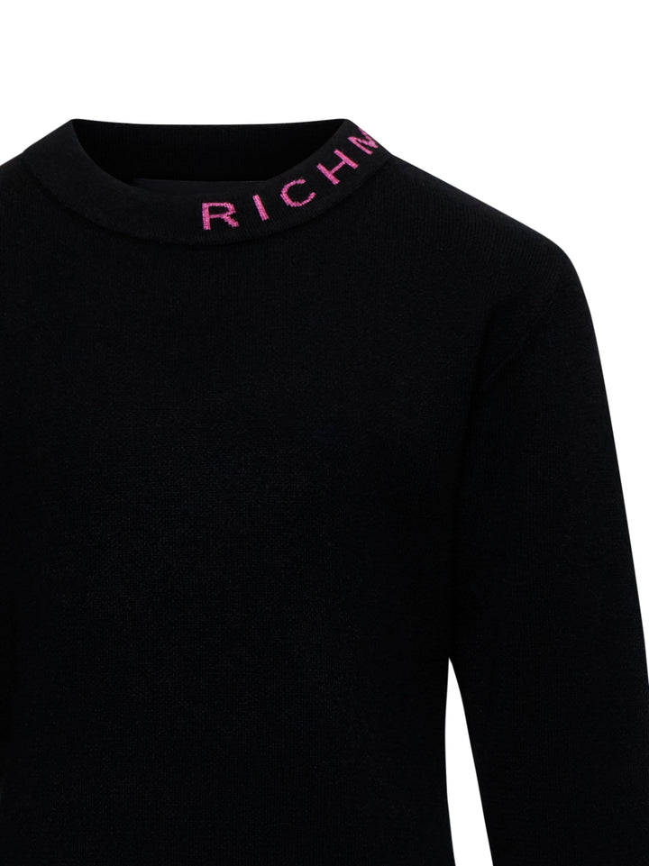 top l/s striped edge sweater with neck logo - black/vivacious