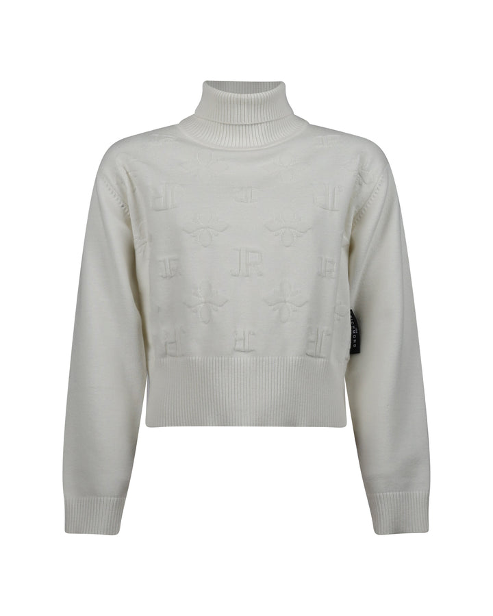 top l/s logo print turtleneck sweater - off white