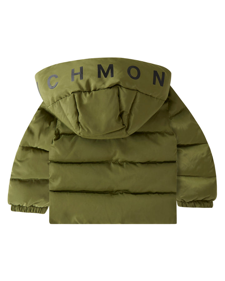 coat padded logo with hood - green military