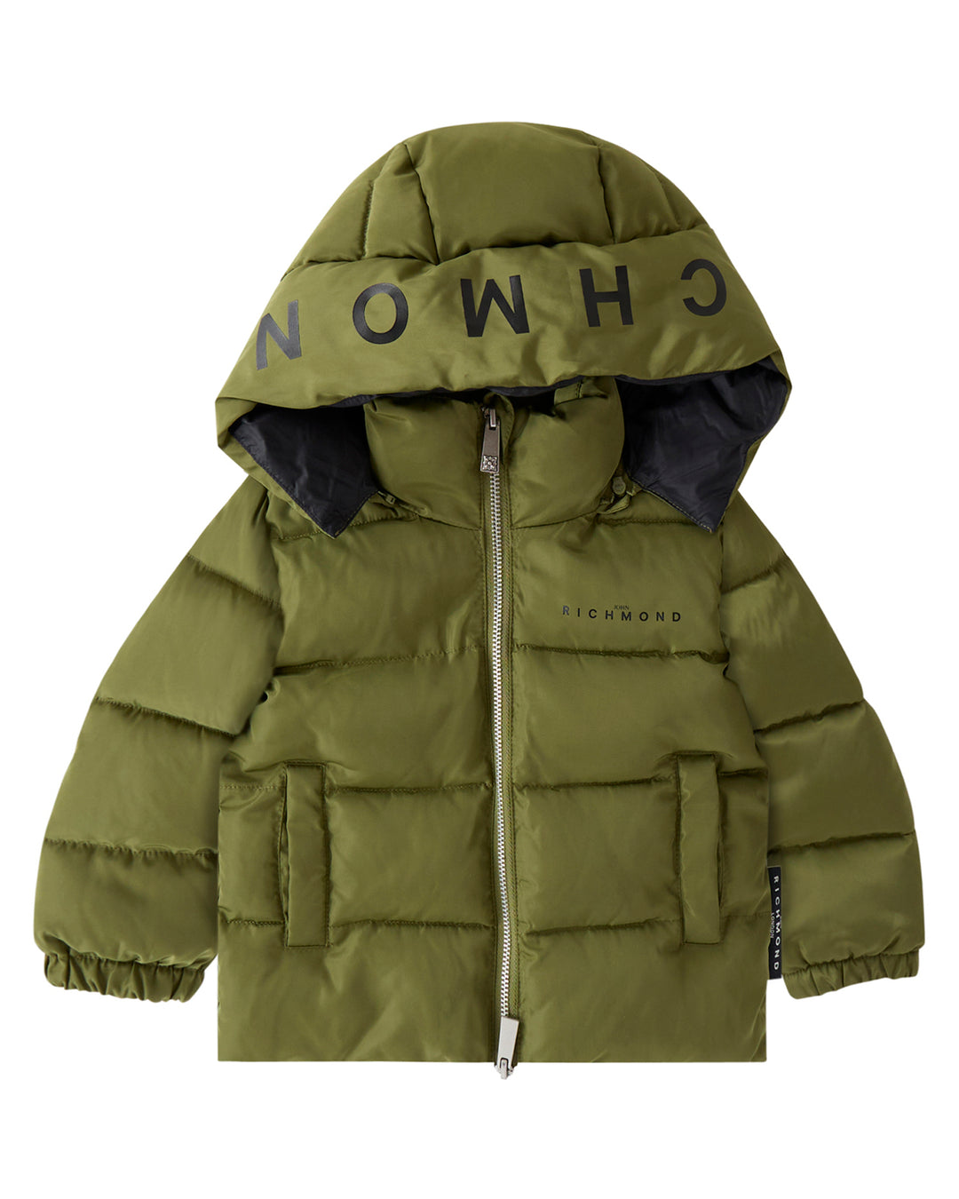coat padded logo with hood - green military