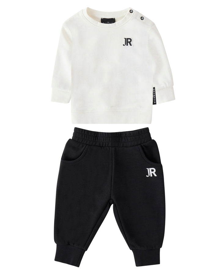 set outfit logo patch sweatshirt and sweatpants - off white/black