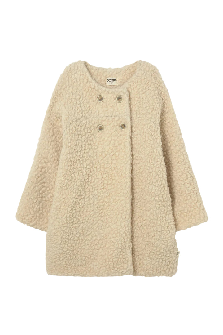 coat sherpa double breasted long - ivory
