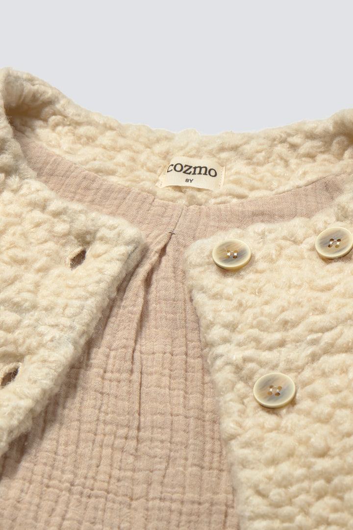 coat sherpa double breasted long - ivory