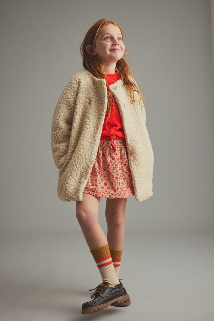 coat sherpa double breasted long - ivory