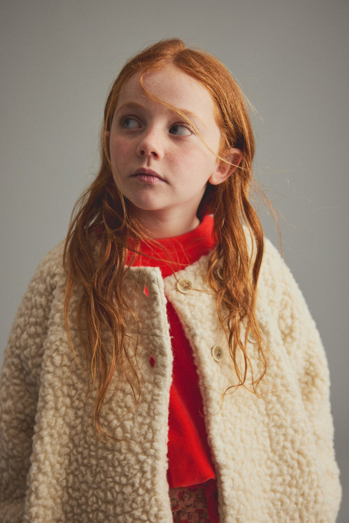 coat sherpa double breasted long - ivory