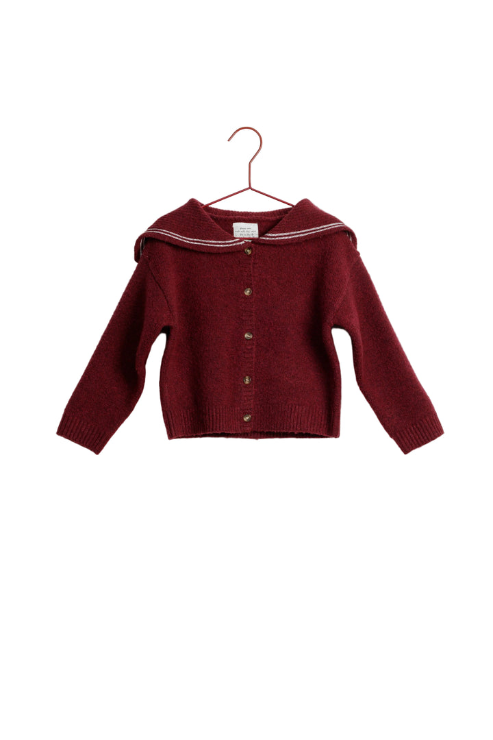top l/s knit sailor collar button sweater - red