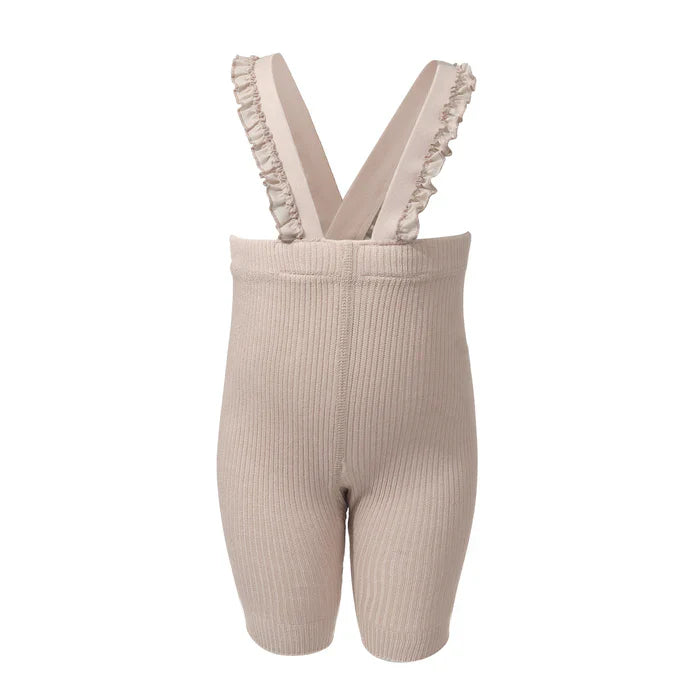 overall ribbed with ruffled suspender short - 250-light denim