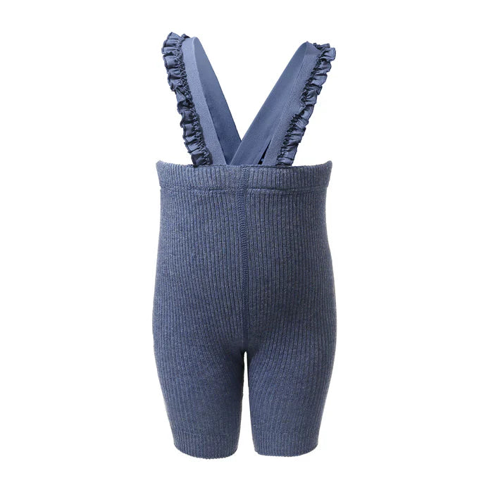 overall ribbed with ruffled suspender short - 9-black